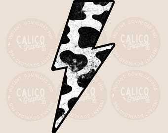 Western PNG | Cow Print Lightning Bolt | DTF Sublimation Screen Print POD | Digital Download