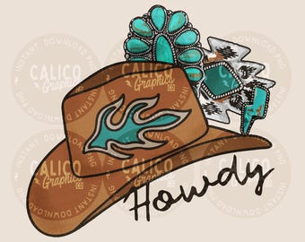 Howdy Cowboy Hat Turquoise Lightning Bolt Western Instant Digital Download | Trendy Western Design, Western PNG, Trendy PNG, Trendy Download