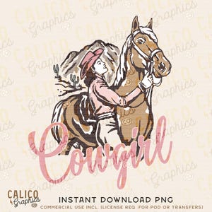 Cowgirl with Horse Mountains Cactus Western Instant Digital Download | Trendy Western Design, Western PNG, Trendy PNG Downloads