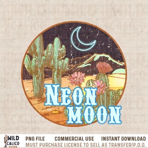 Neon Moon | Retro Sublimations, Western Sublimations, Designs Downloads, PNG Clipart, Shirt Design, Sublimation Downloads, DTG Printing