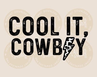 Western PNG | Cool It Cowboy Lightning Bolt Cow Print | DTF Sublimation Screen Print POD | Digital Download