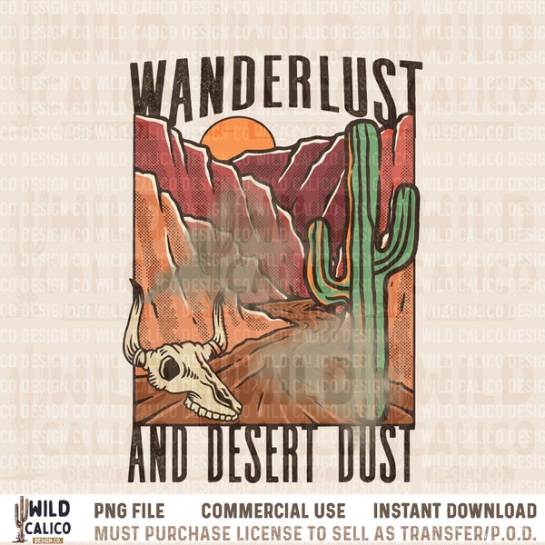 Wanderlust Desert Dust Cactus Skull | Retro Sublimations, Western PNG Sublimation, Designs Downloads,  Shirt Design, Sublimation Download