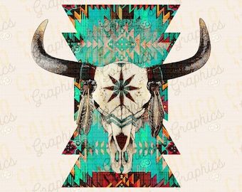 Country Cow Skull Turquoise Western Instant Digital Download | Trendy Western Designs, Western PNG files, Trendy Shirt PNG Downloads
