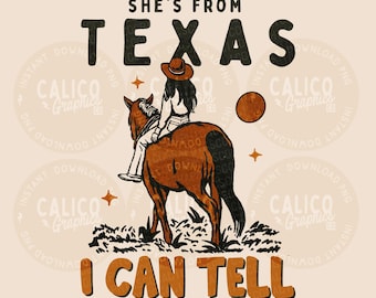Música country PNG / Western Ella es de Texas, puedo decir que es vaquera / Descarga digital DTF Archivo de sublimación para serigrafía