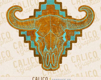 Cow Skull Aztec Boho Style Western Instant Digital Download | Trendy Western Designs, Western PNG files, Trendy Shirt PNG Downloads