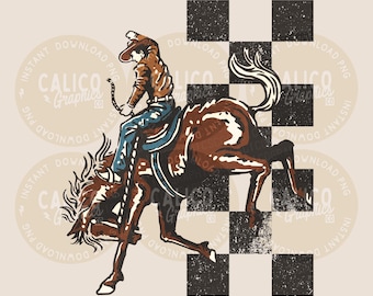 Western PNG | Rodeo Checkered Cowboy  | DTF Sublimation POD Screen Print Digital Download