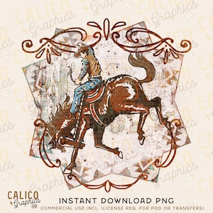 Bucking Bronco Cowboy Desert Western Instant Digital Download | Trendy Western Design, Western PNG, Trendy PNG Downloads