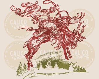 PNG navideño / Vaquero Papá Noel Caballo Cascabel / Impresión por sublimación DTF POD / Descarga digital