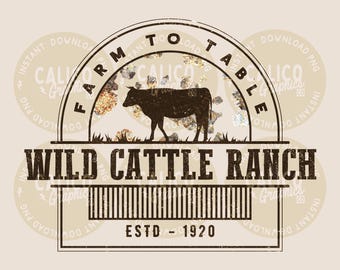 Western PNG | Wild Cattle Ranch Cow | DTF Sublimation Screen Print POD | Digital Download