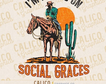 Western Social Graces Cowboy Horse Rider PNG | Retro Desert Sunset 90s Country Graphic (Digital Download)