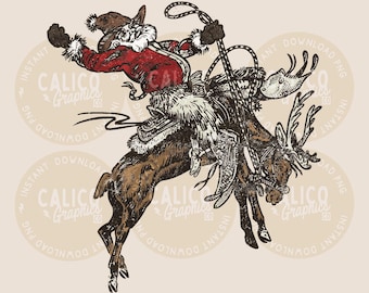 Christmas PNG | Cowboy Santa Jingle Horse | DTF Sublimation Screen Print POD | Digital Download