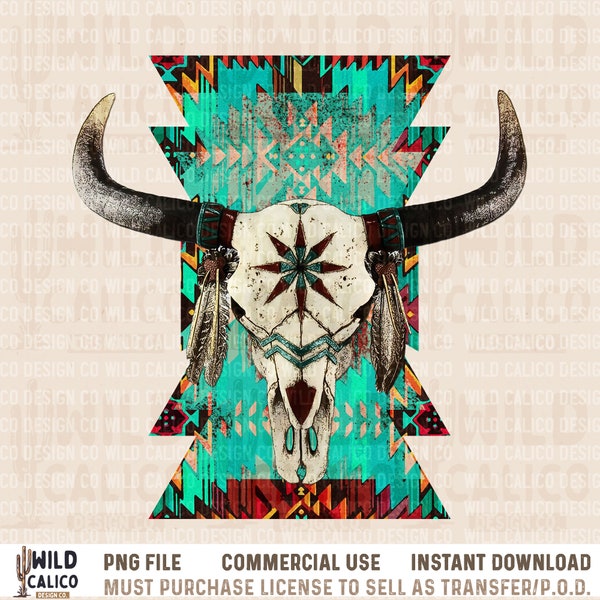 Southwestern Bull Skull | Retro Sublimations, Western Sublimations, Designs Downloads, PNG Clipart, Shirt Design, Sublimation Download, DTG