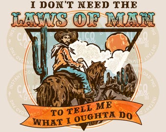 Música country PNG / Leyes del hombre del oeste vaquero / Descarga digital DTF Archivo de sublimación para serigrafía