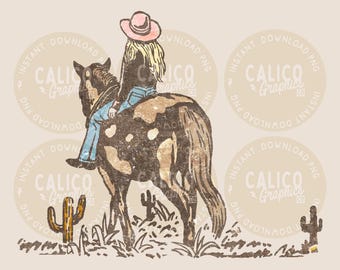 Western PNG | Cowgirl Riding Through Desert | DTF Sublimation POD Screen Print Digital Download