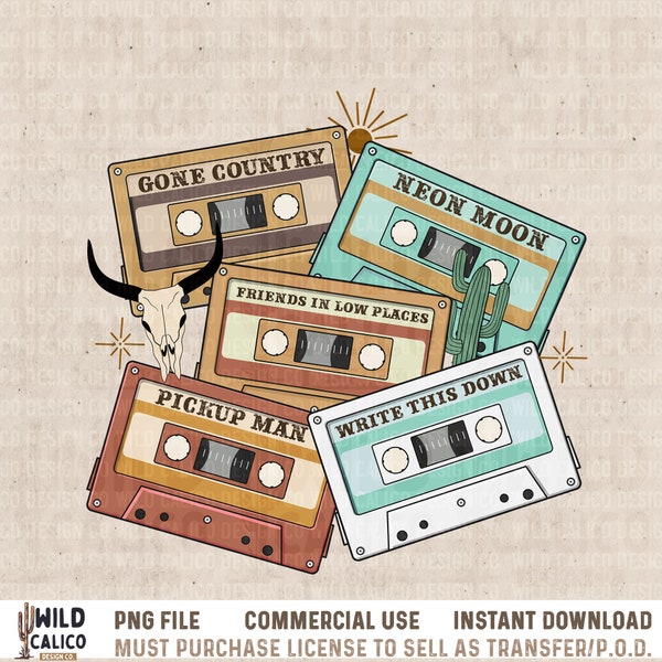 90s Country Cassette Tapes | Retro Sublimations, Western PNG Sublimation, Designs Downloads, PNG Clipart, Shirt Design, Sublimation Download