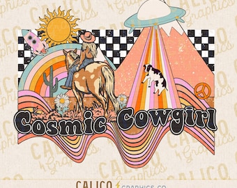 Vaquera Cósmica Vaca Espacial OVNI Sol Western Descarga Digital Instantánea / Diseños Western de Moda, Archivos PNG Western, Descargas PNG de Camisetas de Moda