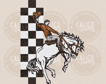 Western PNG | Checkered Rodeo Cowboy  | DTF Sublimation POD Screen Print Digital Download