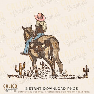 Cowgirl Riding Through Desert Horse Western Instant Digital Download | Trendy Western Designs, Western PNG files, Trendy Shirt PNG Downloads