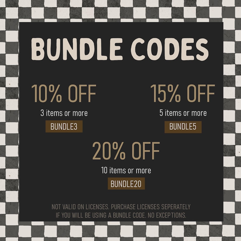 Może przedstawiać: Grafika promocyjna z tekstem "BUNDLE CODES" dużymi, białymi literami. Oferuje zniżki: 10% zniżki na 3+ przedmioty (BUNDLE3), 15% zniżki na 5+ przedmiot&oacute;w (BUNDLE5) i 20% zniżki na 10+ przedmiot&oacute;w (BUNDLE20).