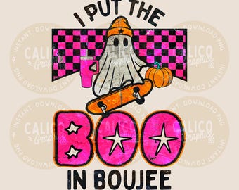 Halloween PNG | Put The Boo in Boujee Skateboarding Ghost | DTF Sublimation Screen Print POD | Digital Download