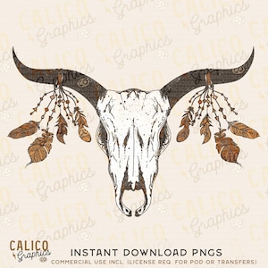 Cow Skull with Feathers Western Instant Digital Download | Trendy Western Designs, Western PNG files, Trendy Shirt PNG Downloads