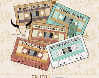 Country Music Cassette Tapes Western Instant Digital Download | Trendy Western Designs, Western PNG files, Trendy Shirt PNG Downloads