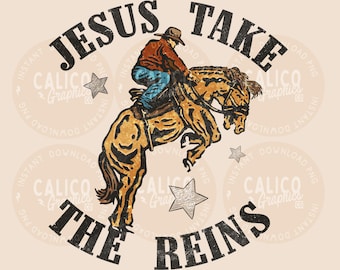 Westerse PNG Jezus neemt de teugels in handen Cowboy Rodeo | DTF & Sublimatieontwerp | Directe digitale download