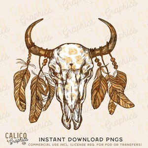 Cow Skull with Feathers Western Instant Digital Download | Trendy Western Designs, Western PNG files, Trendy Shirt PNG Downloads