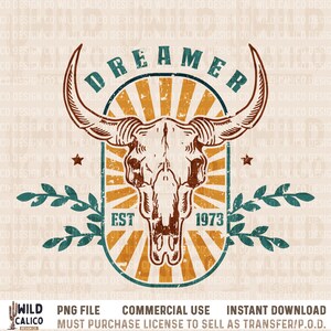 Dreamer Bull Skull Summer |  Retro Sublimations, Vintage Sublimations, Designs Downloads, PNG Clipart, Shirt Design, Sublimation Downloads