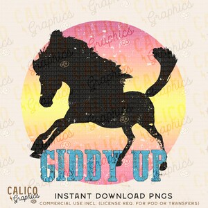 Giddy Up Horse Silhouette Sunset Western Instant Digital Download | Trendy Western Designs, Western PNG files, Trendy Shirt PNG Downloads