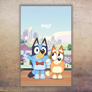 Bandit Heeler, Chilli Heeler Poster, Bluey Print, Canvas Wall Art, Unframed Nursery Room Decor