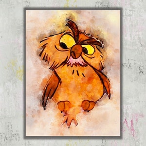 Archimedes Owl Poster, Canvas Watercolor Wall Art, Unframed Nursery Room Decor