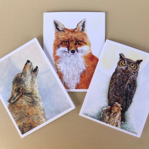 Cartões de animais da floresta, cartões de amantes de animais, cartões de pintura de animais, cartões de vida selvagem, cartões de amante da natureza, cartões de desenho de animais
