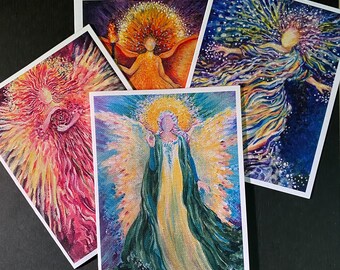 Tarjetas de ángel con arte abstracto: diseños inspiradores, juego de 4