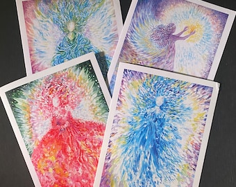 Tarjetas de notas con ángeles coloridos: tarjetas de felicitación espirituales