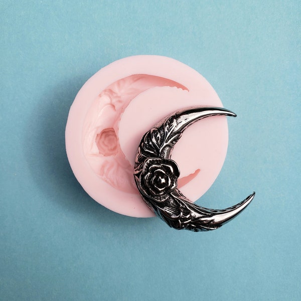 Crescent Moon Rose Flower Silicone Rubber Mold for Cake, Candy, Fondant, Baking, Jewelry, Chocolate, Resin, Charms, Celestial Molds, A80