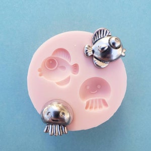 Fish Jellyfish Sea Creature Animals Silicone Rubber Mold for     Jewelry,  Resin, Clay, Charms, A107
