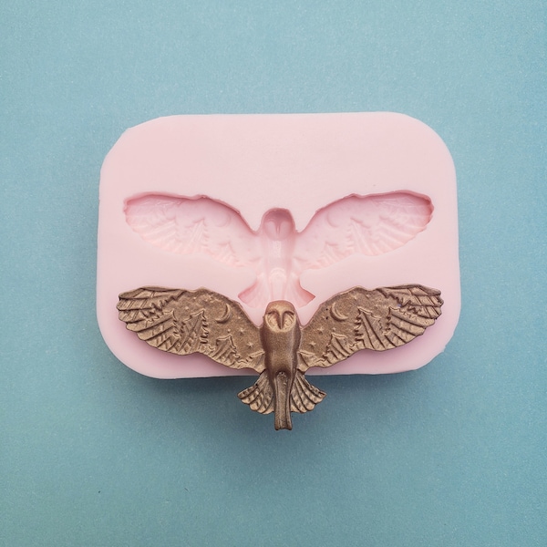 Owl Bird Moon Forest Landscape Wings Silicone Rubber Mold for Resin, Cake, Candy, Fondant, Jewelry, Chocolate, Clay, Soap, Epoxy Molds, A270