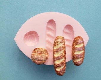 Miniature Bread Baguette Sourdough Loaf Silicone Rubber Mold for Resin,   Jewelry,  Clay, Charms, Molds, A165