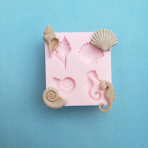 Nautical Seashells Seahorse Silicone Rubber Mold for Resin, Cake, Candy, Fondant, Sugar, Jewelry, Chocolate, Clay, Charms, Animal Molds A248