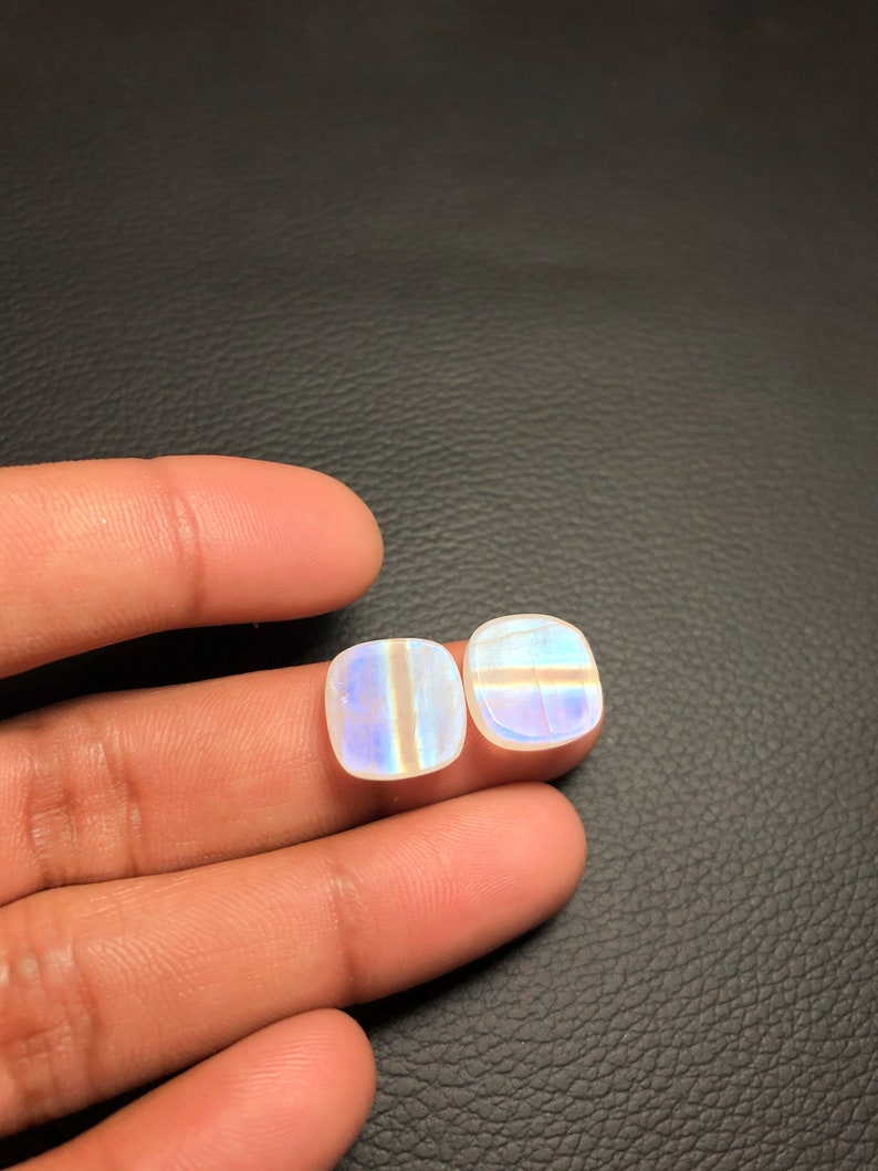 Size 13 MM Approx. AAA+++Rainbow Moonstone Gemstone 2 Pisces Approx Matching Pair Awesome Beautiful Multi Flashy Cushion Shape