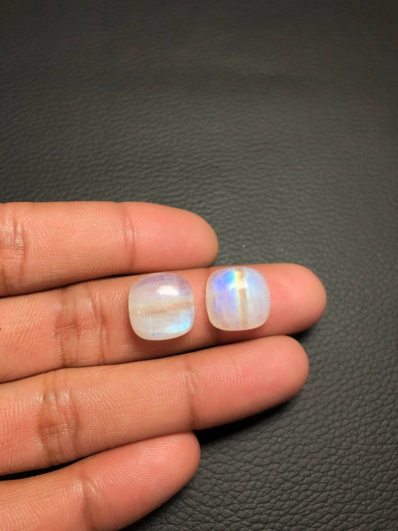 Size 13 MM Approx. AAA+++Rainbow Moonstone Gemstone 2 Pisces Approx Matching Pair Awesome Beautiful Multi Flashy Cushion Shape