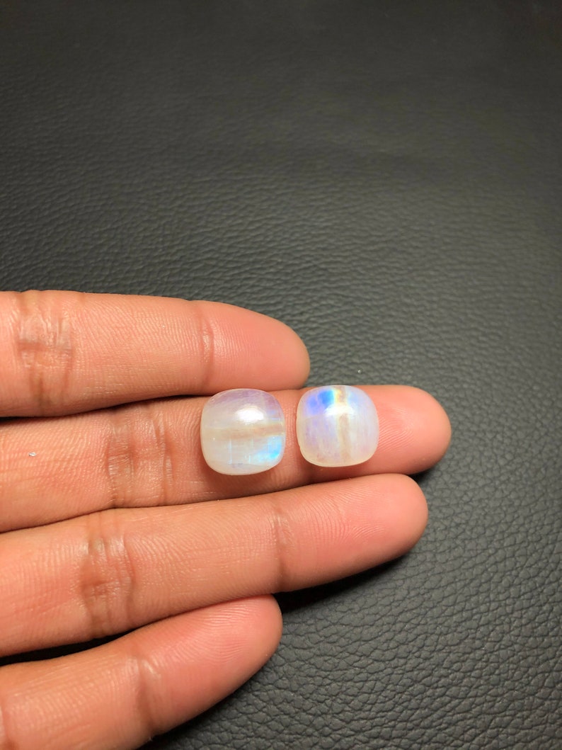 Size 13 MM Approx. AAA+++Rainbow Moonstone Gemstone 2 Pisces Approx Matching Pair Awesome Beautiful Multi Flashy Cushion Shape
