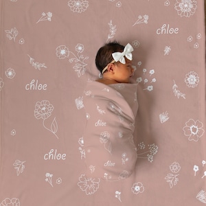 PERSONALIZED Boho Floral Custom | Baby Name Blanket | Caramel Baby Girl Personalized Shower Gift Swaddle Newborn Coming Home Outfit Hospital
