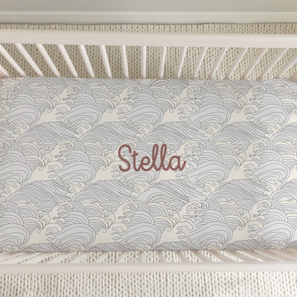 Surf Decor | Crib Sheets | Baby Bedding Set | Mini Crib Sheet | Prrsonalized Crib Sheet | Ocean | Sea Nursery | Neutral Wave Crib Bedding