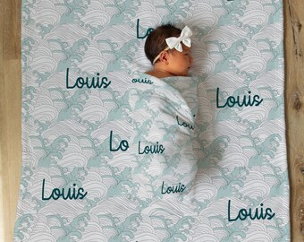 Copertina per neonati personalizzata Waves Minky / Fascia Ocean