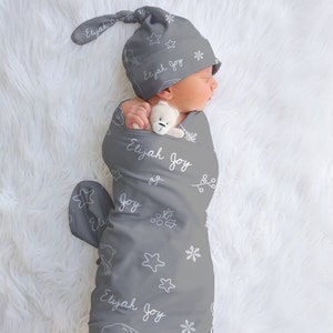 SALE! BABY NAME Swaddle - Baby Boy Swaddle And Hat Set Personalized Newborn Baby Girl Coming Home Outfit Hospital Photo Receiving Blanket