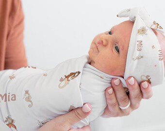 Personalized Baby Swaddle Blanket | Under The Sea Newborn Outfit