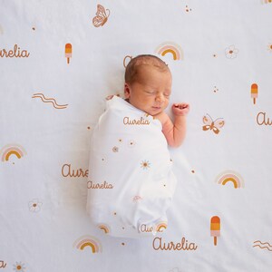 PERSONALIZED Boho Floral Custom | Baby Name Blanket | Caramel Baby Girl Personalized Shower Gift Swaddle Newborn Coming Home Outfit Hospital