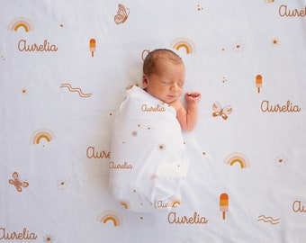 Personlig boho babyfilt | Blommig flickfilt, present till nyfödd
